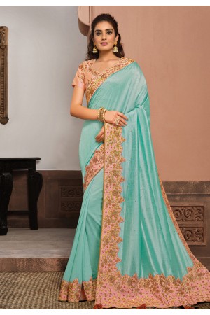 Sky blue silk festival wear saree 21411