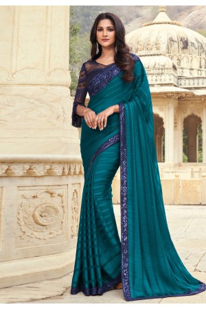 Teal brasso saree with blouse 811