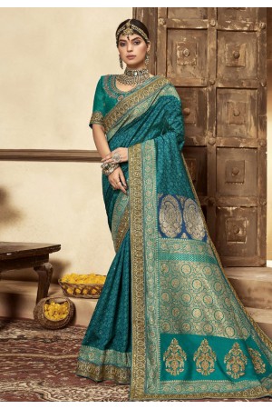 Teal silk festival wear saree 118689