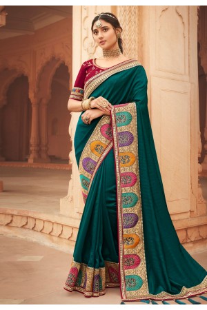 Teal silk festival wear saree 1909