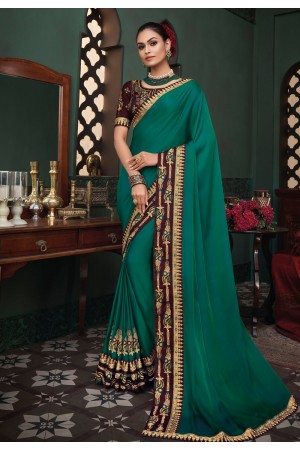 Teal silk party wear saree 117933