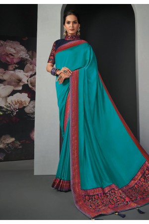 Turquoise silk festival wear saree 120259