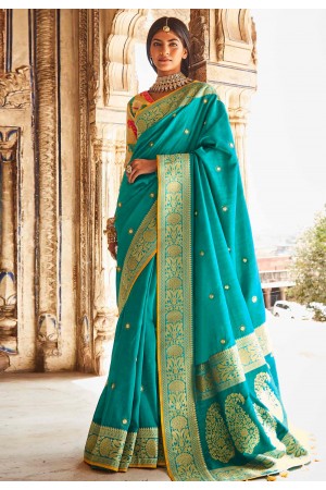 Turquoise silk festival wear saree 1385