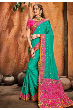 Turquoise silk festival wear saree 5604