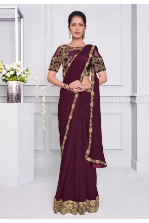 Wine lycra festival wear saree 21508