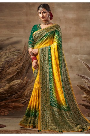 Yellow banarasi silk festival wear saree 123672