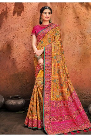 Yellow banarasi silk saree with blouse 5605