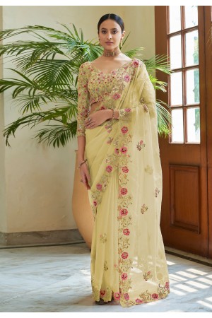 Yellow organza festival wear saree 7410