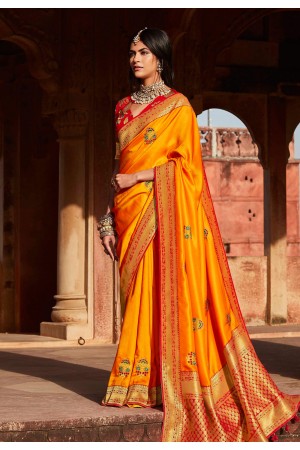 Yellow silk festival wear saree 1371