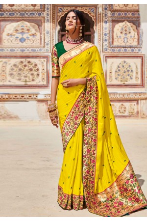 Yellow silk saree with blouse 1378