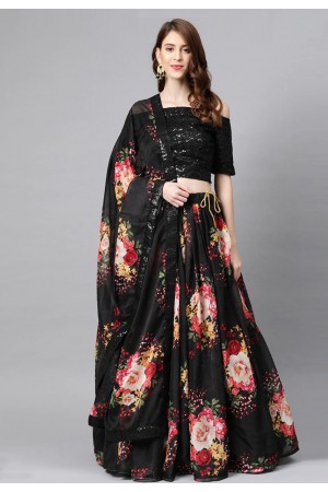 Black organza floral lehenga choli 1004p