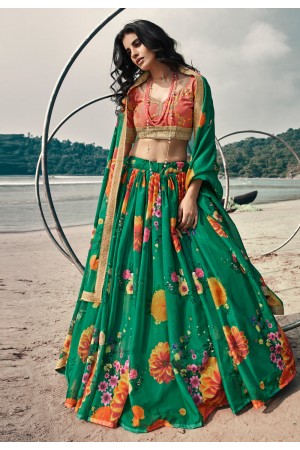 Green organza lehenga choli 5304