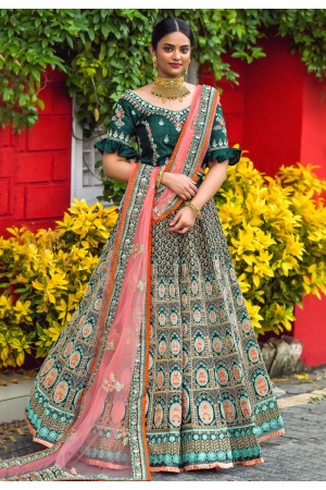 Green silk embroidered lehenga choli 1148