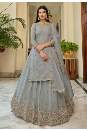 Grey organza indo western lehenga choli 7308