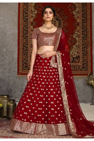 Maroon net sequins work lehenga choli 123