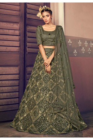 Mehndi net sequins work lehenga choli 1704