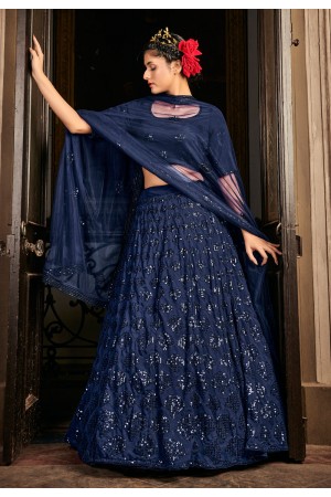 Navy blue georgette sequins work lehenga choli 1713