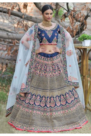 Navy blue pashmina embroidered lehenga choli 1124