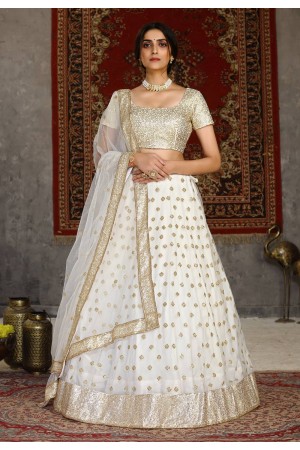 Off white net sequins work lehenga choli 122