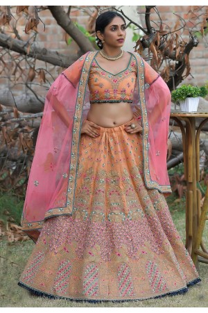 Peach pashmina embroidered lehenga choli 1126