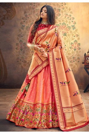 Peach upada silk circular lehenga choli 20203F