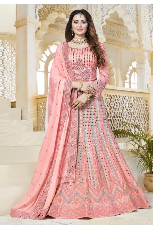 Pink georgette mirror work lehenga choli 432