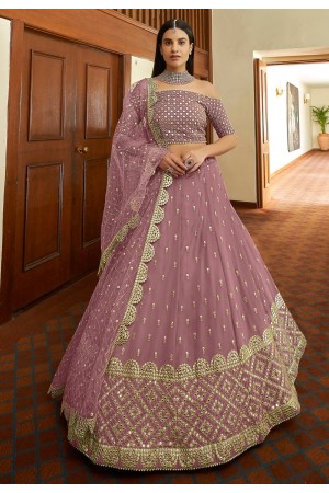 Pink georgette mirror work lehenga choli 7304