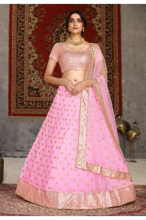Pink net sequins work lehenga choli 124