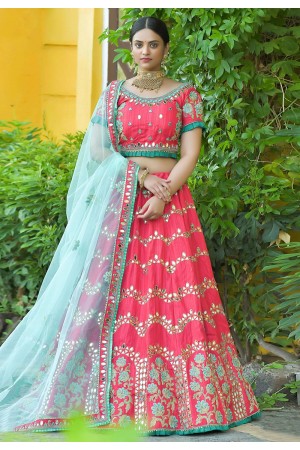 Pink silk mirror work lehenga choli 1142