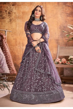 Purple net sequins work lehenga choli 1082