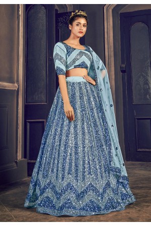 Sky blue net sequins work lehenga choli 1703