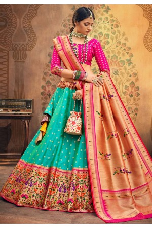 Turquoise upada silk circular lehenga choli 20203G