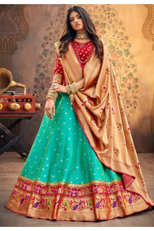 Turquoise upada silk circular lehenga choli 20205O