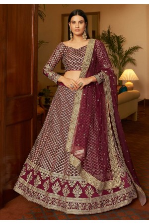 Wine crepe sequins work lehenga choli 7307