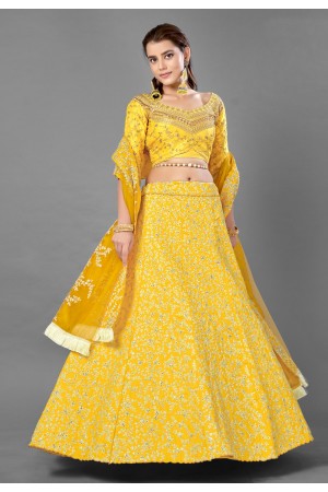 Yellow art silk sequins work lehenga choli 6805
