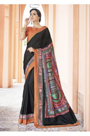 Black Colored Printed Art Silk Officewear Saree 5106