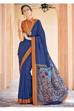 Blue Colored Printed Art Silk Officewear Saree 5107