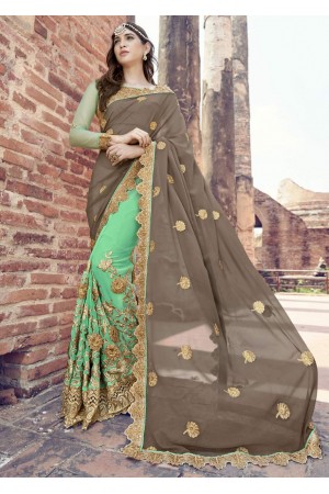 Green Colored Embroidered Faux Georgette Partywear Saree 1901