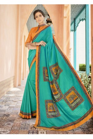 Green Colored Printed Art Silk Officewear Saree 5103