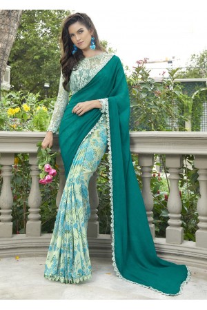 Green Colored Printed Chiffon Georgette Festive Saree 2112