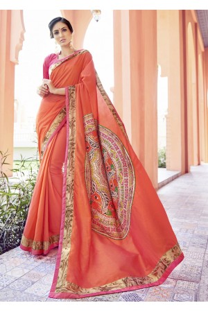 Peach Colored Printed Art Silk Officewear Saree 5108