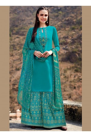 Blue color cotton Palazzo salwar kameez