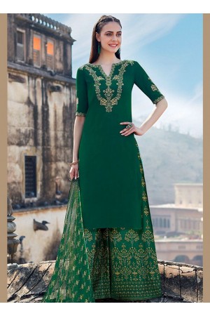 Dark green color cotton Palazzo salwar kameez