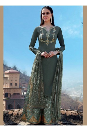 Grey color cotton Palazzo salwar kameez