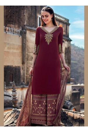 Maroon color cotton Palazzo salwar kameez