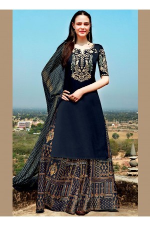 Navy blue color cotton Palazzo salwar kameez