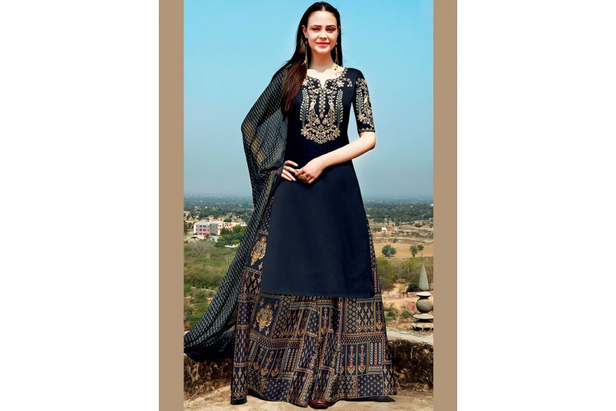 Blue Palazzo style Salwar Kameez Semi-Stitched Salwar Kameez main image 1