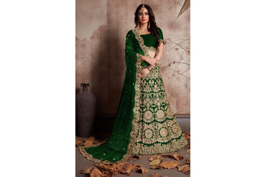green colour bridal lehenga
