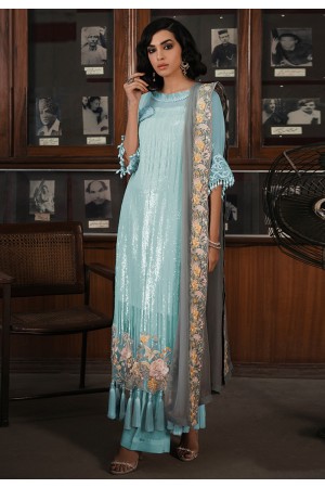 Aqua georgette palazzo suit 705Blue