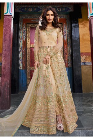 Beige banglori silk embroidered center slit anarkali suit 5407pant